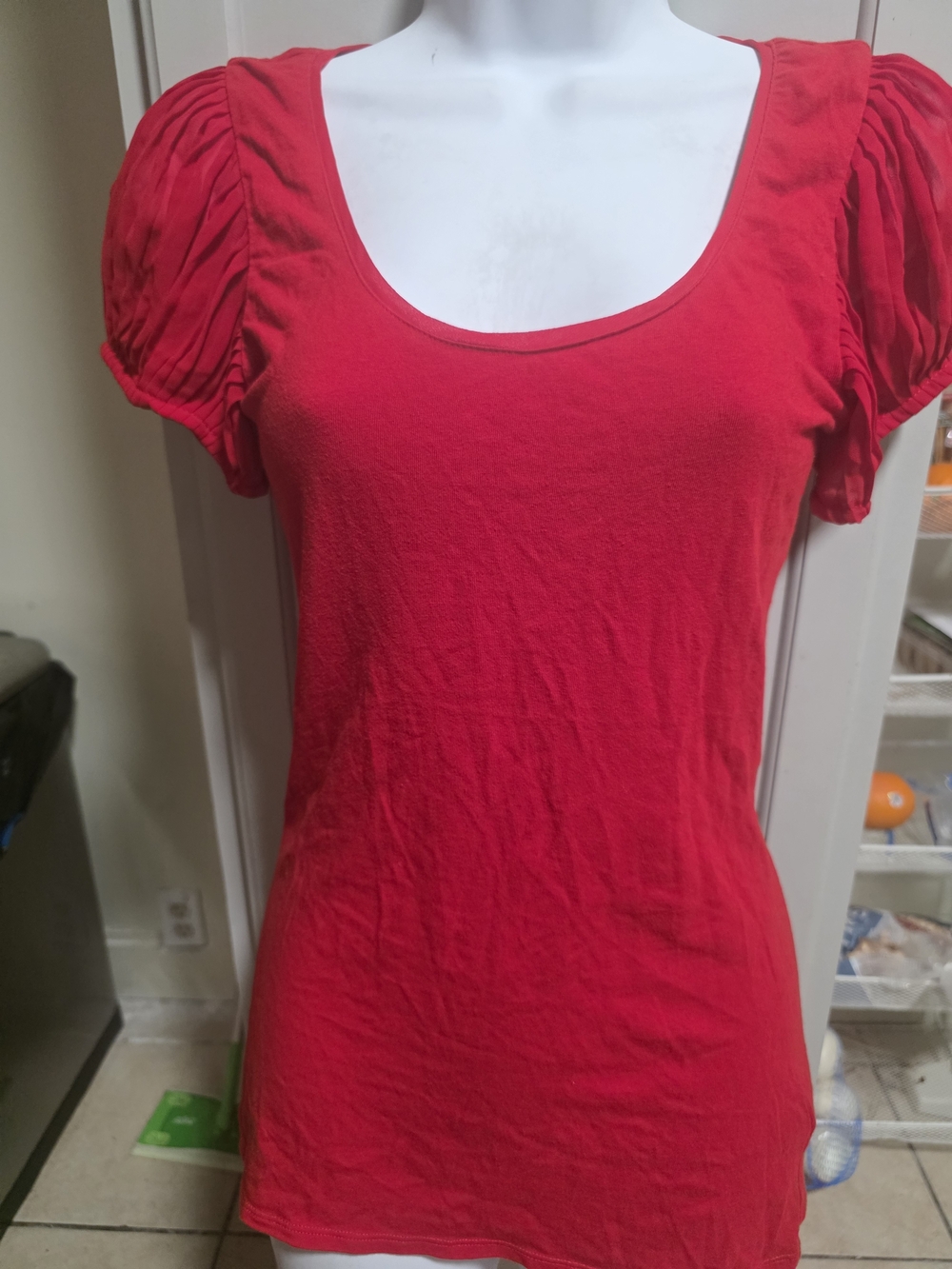 Express Red Scoop Neck Puff Sleeve Tee